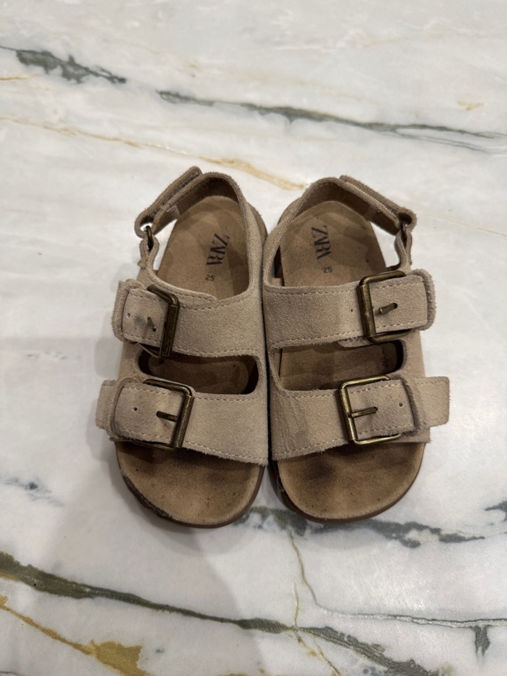 Zara Kids Taupe Suede Double-Buckle Sandals